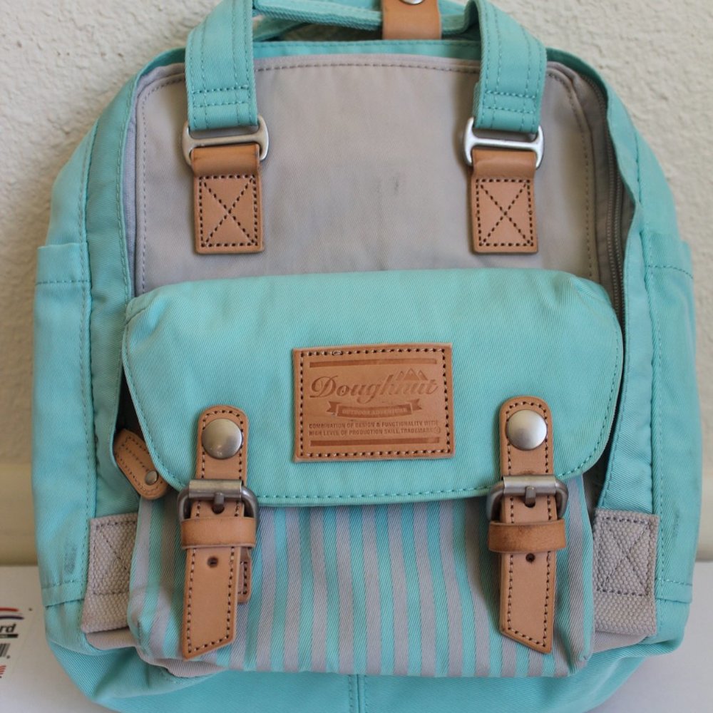 DOUGHNUT OUTDOOR ADVENTURE BACKPACK LIGHT BLUE AND GRAY WITH TAG